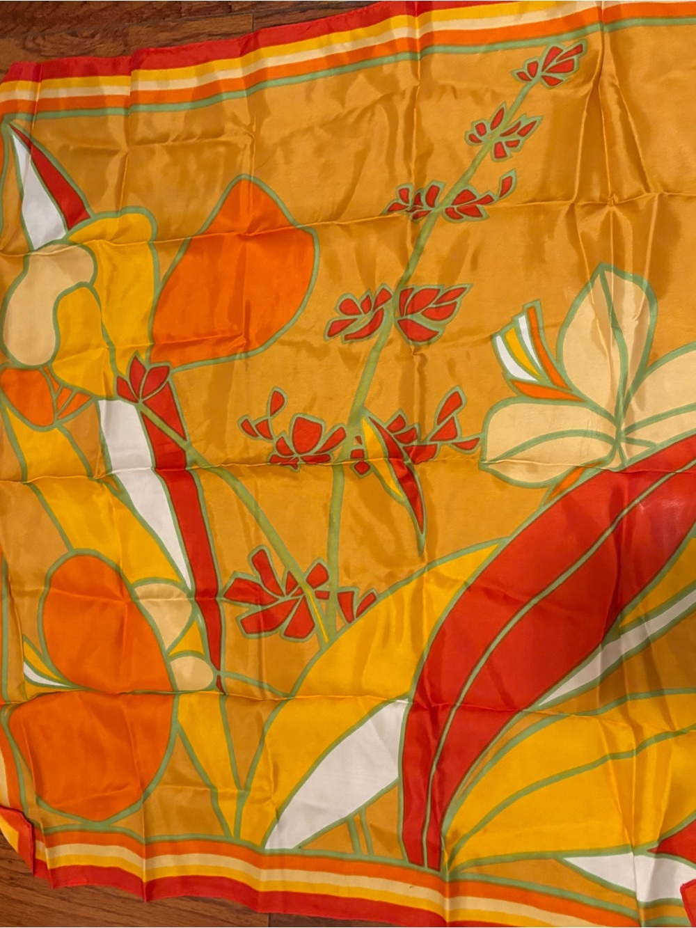 Silk Floral Scarf in Gold & Orange